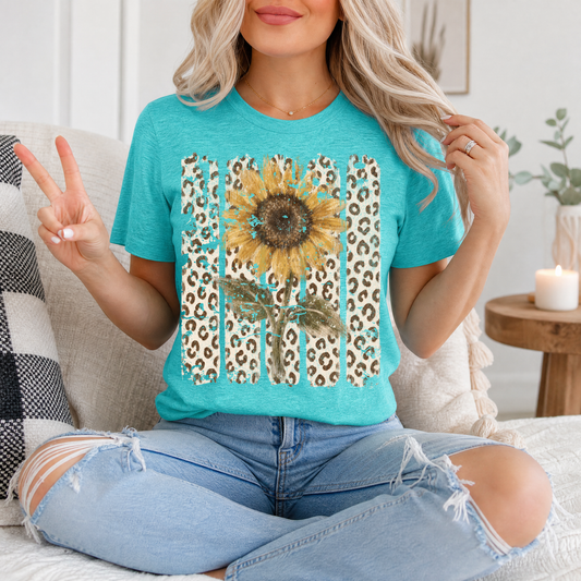 Distressed Sunflower & Leopard Print Graphic Tee