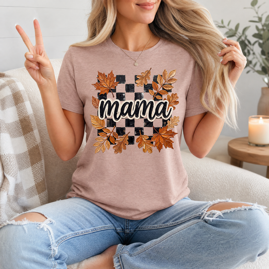 Mama Fall Leaves & Checkerboard Graphic Tee