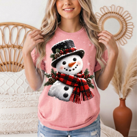 Snowman Buffalo Plaid Scarf Christmas Graphic Tee