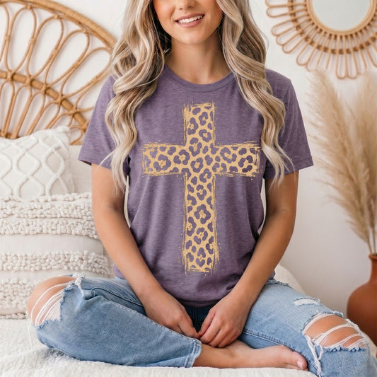 Leopard Print Cross Christian Graphic Tee