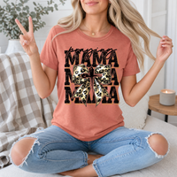 Praying Mama Leopard Bow & Cross Graphic Tee