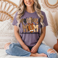 Football Mom Mixed Print Bow & Checkerboard Graphic Tee