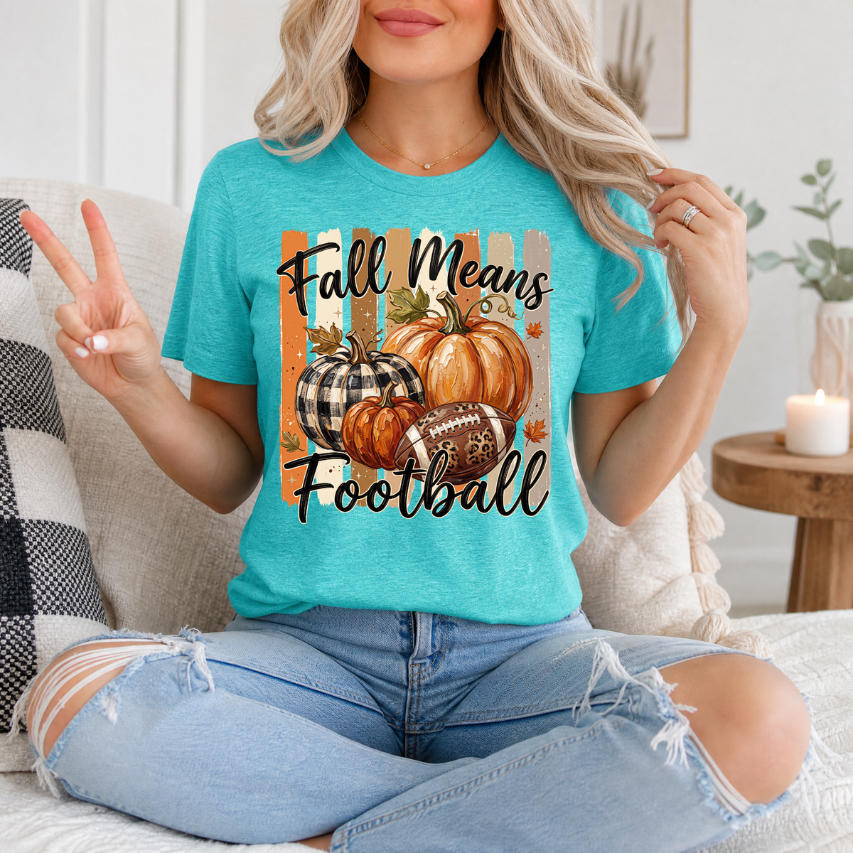 Fall Means Football Pumpkin Graphic Tee