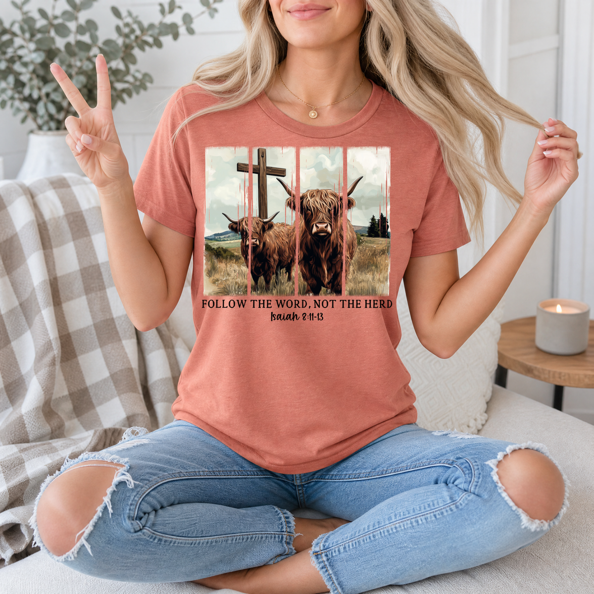 Follow the Word, Not the Herd Highland Cow Graphic Tee