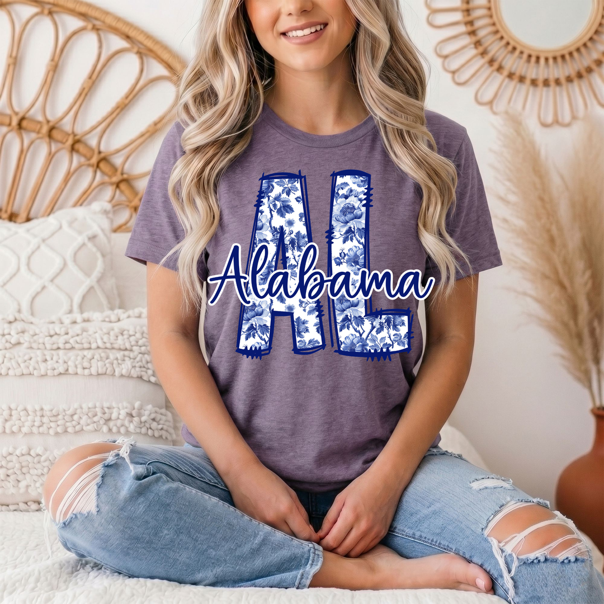 Alabama Blue Floral AL Graphic Tee