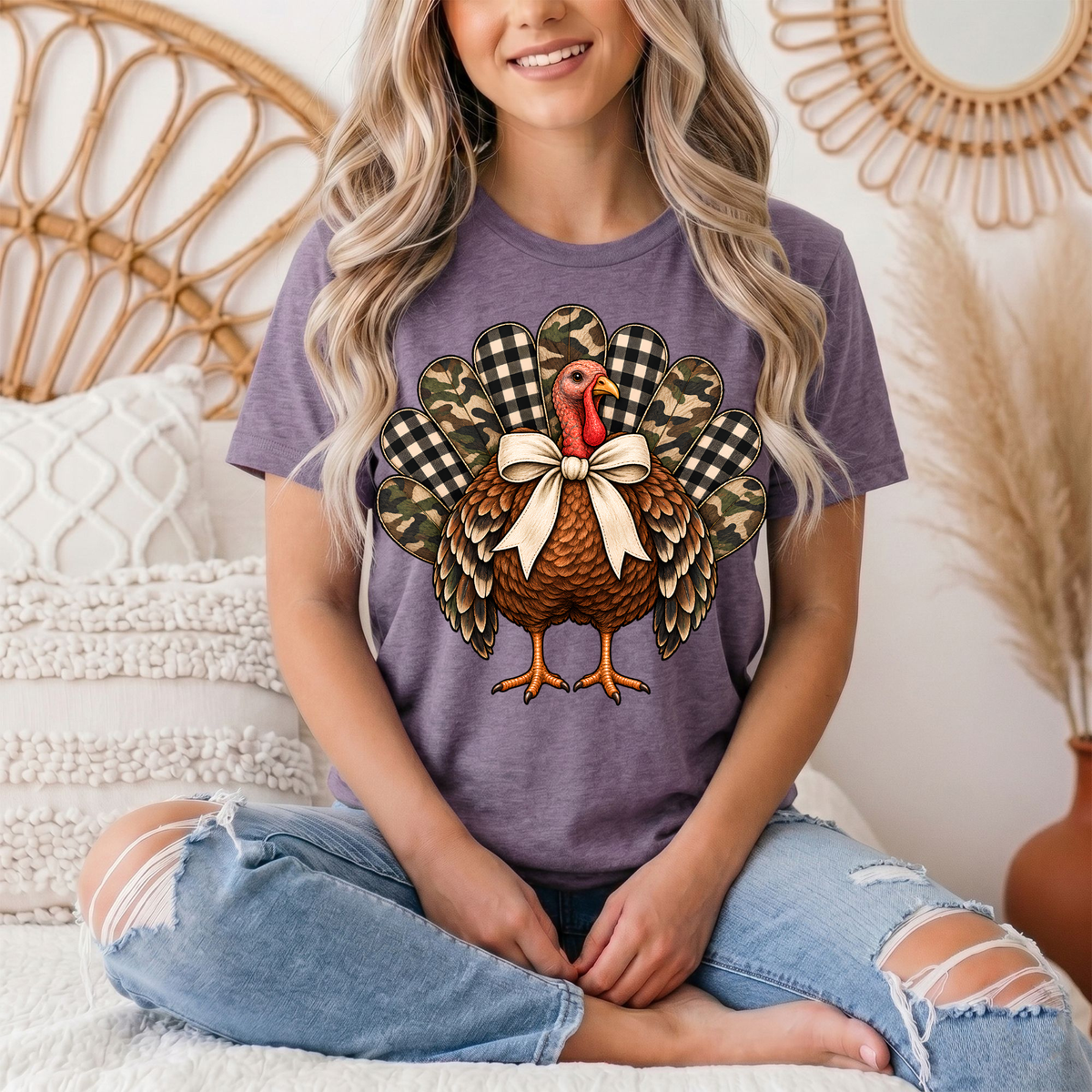 Camo & Buffalo Check Turkey Thanksgiving Graphic Tee