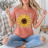 Painted Sunflower & Leopard Print Graphic Tee