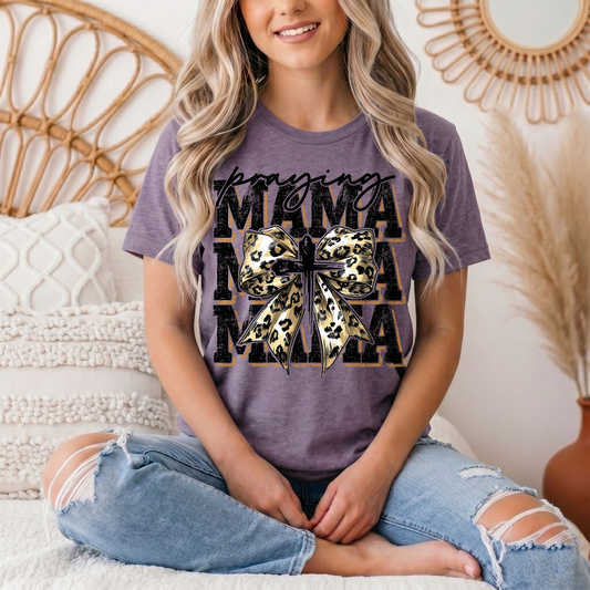Praying Mama Leopard Bow & Cross Graphic Tee