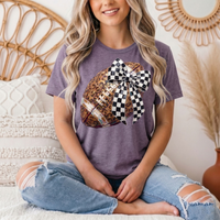 Leopard Football & Checkerboard Bow Graphic Tee