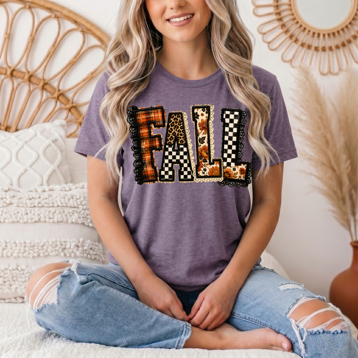 Fall Plaid Leopard & Floral Patchwork Graphic Tee