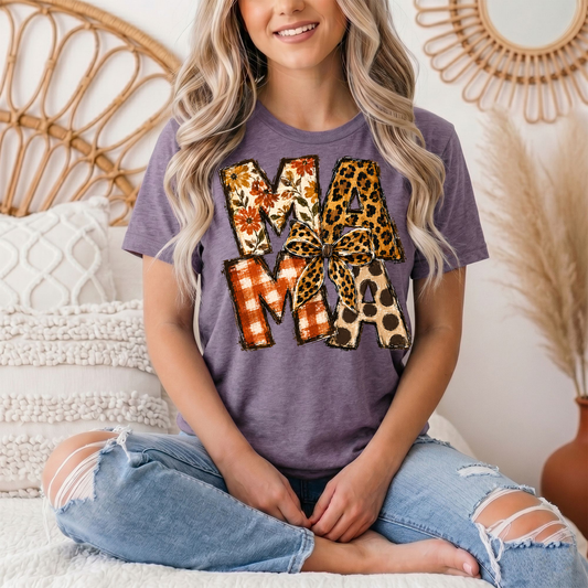 Fall Mama Floral & Leopard Bow Graphic Tee