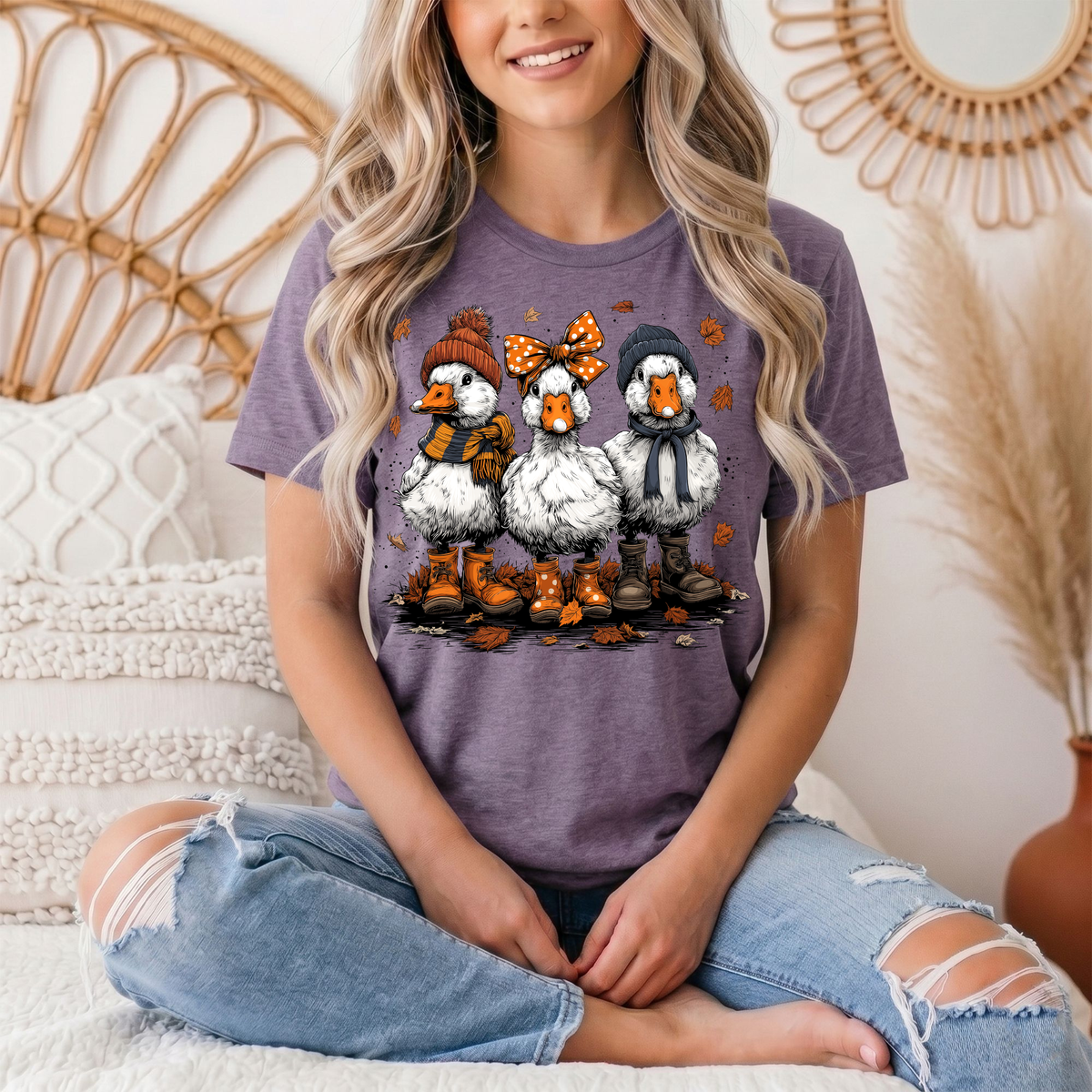 Autumn Duck Trio Boots & Bow Graphic Tee