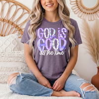 God Is Good All the Time Purple Bow Graphic Tee