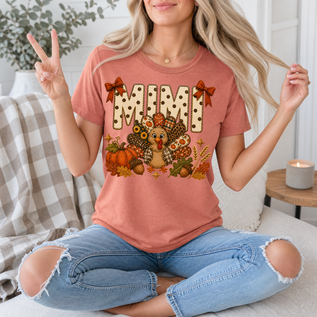 Mimi Thanksgiving Turkey & Bow Graphic Tee