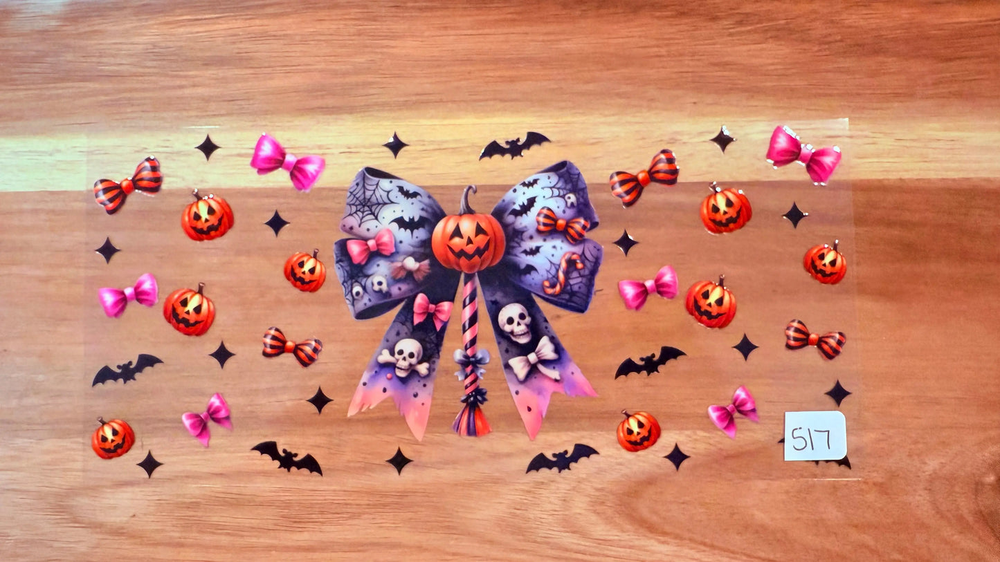 #517 Pumpkin & Skull pink bows K's Krafty Barn
