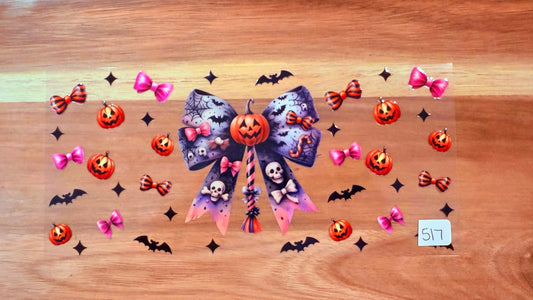 #517 Pumpkin & Skull pink bows K's Krafty Barn