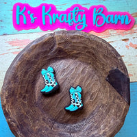 Silicone Focal Bead- Teal Cowgirl boots with bow K's Krafty Barn