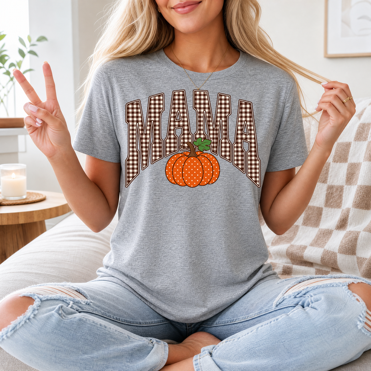 Gingham Mama Pumpkin Premium Graphic Tee
