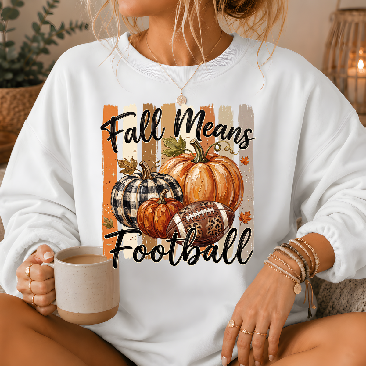 Fall Means Football Pumpkin Crewneck Sweatshirt