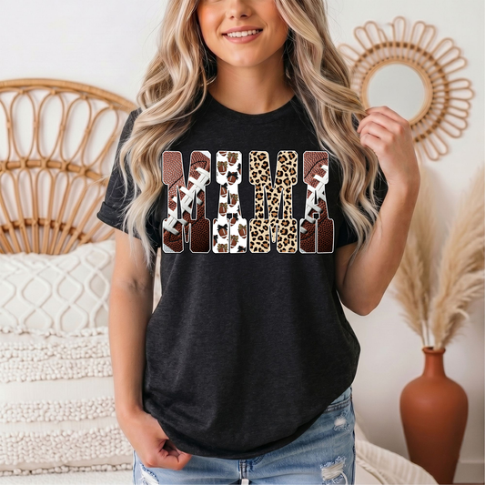 Mama Football & Leopard Mixed Print Graphic Tee