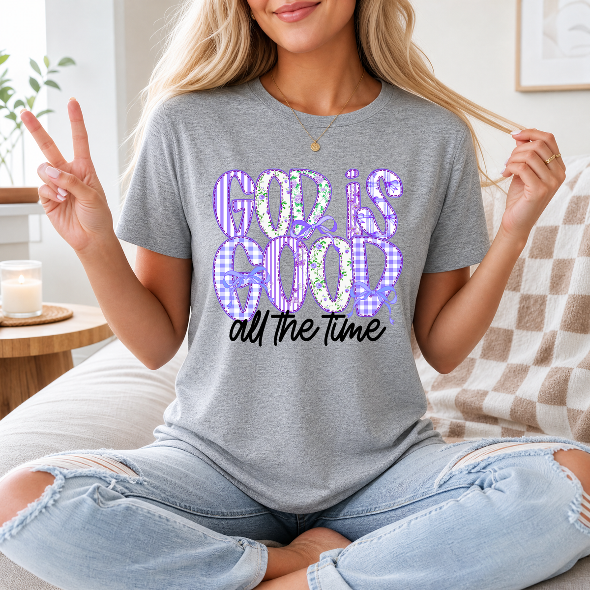 God Is Good Purple Floral Premium Graphic Tee