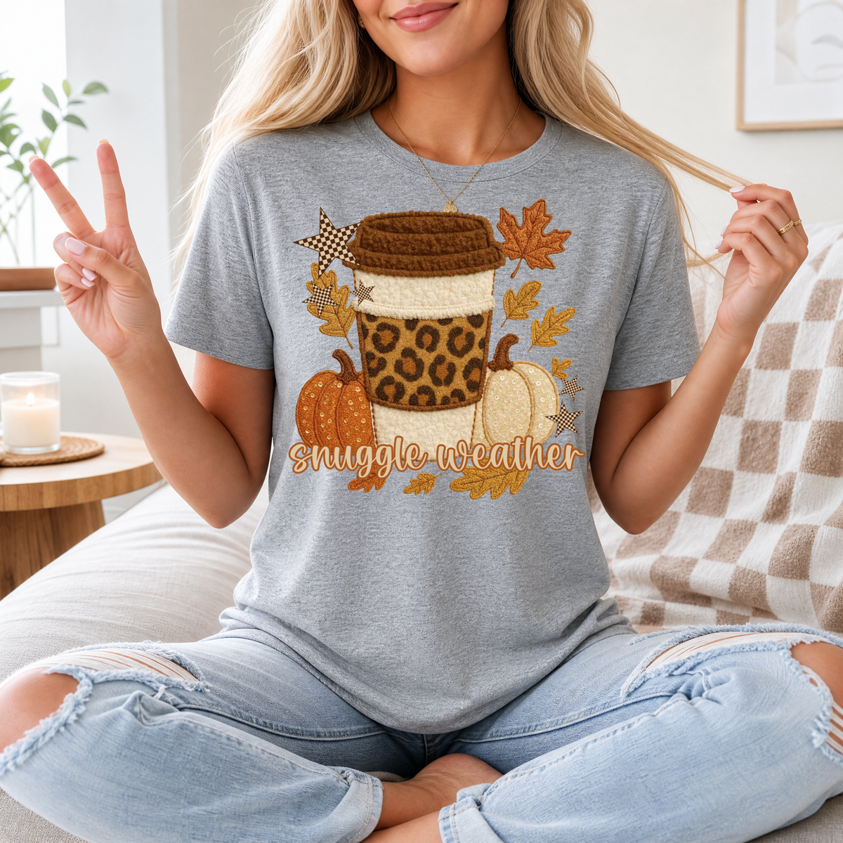 Snuggle Weather Faux Embroidery Coffee Graphic Tee