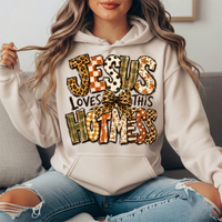 Jesus Loves This Hot Mess Leopard Bow Graphic Hoodie
