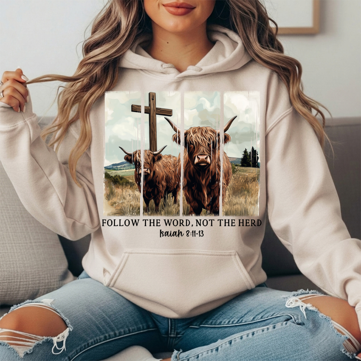 Follow the Word Not the Herd Highland Cow Graphic Hoodie