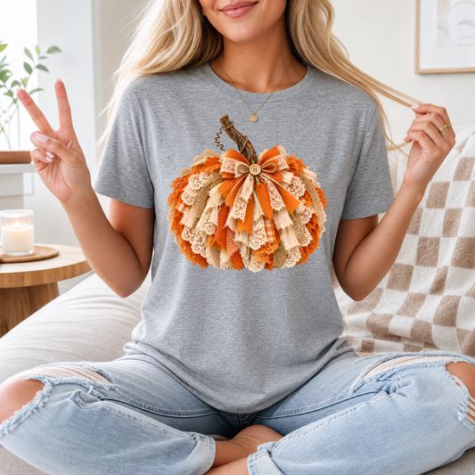 Rustic Lace & Ribbon Pumpkin Graphic Tee