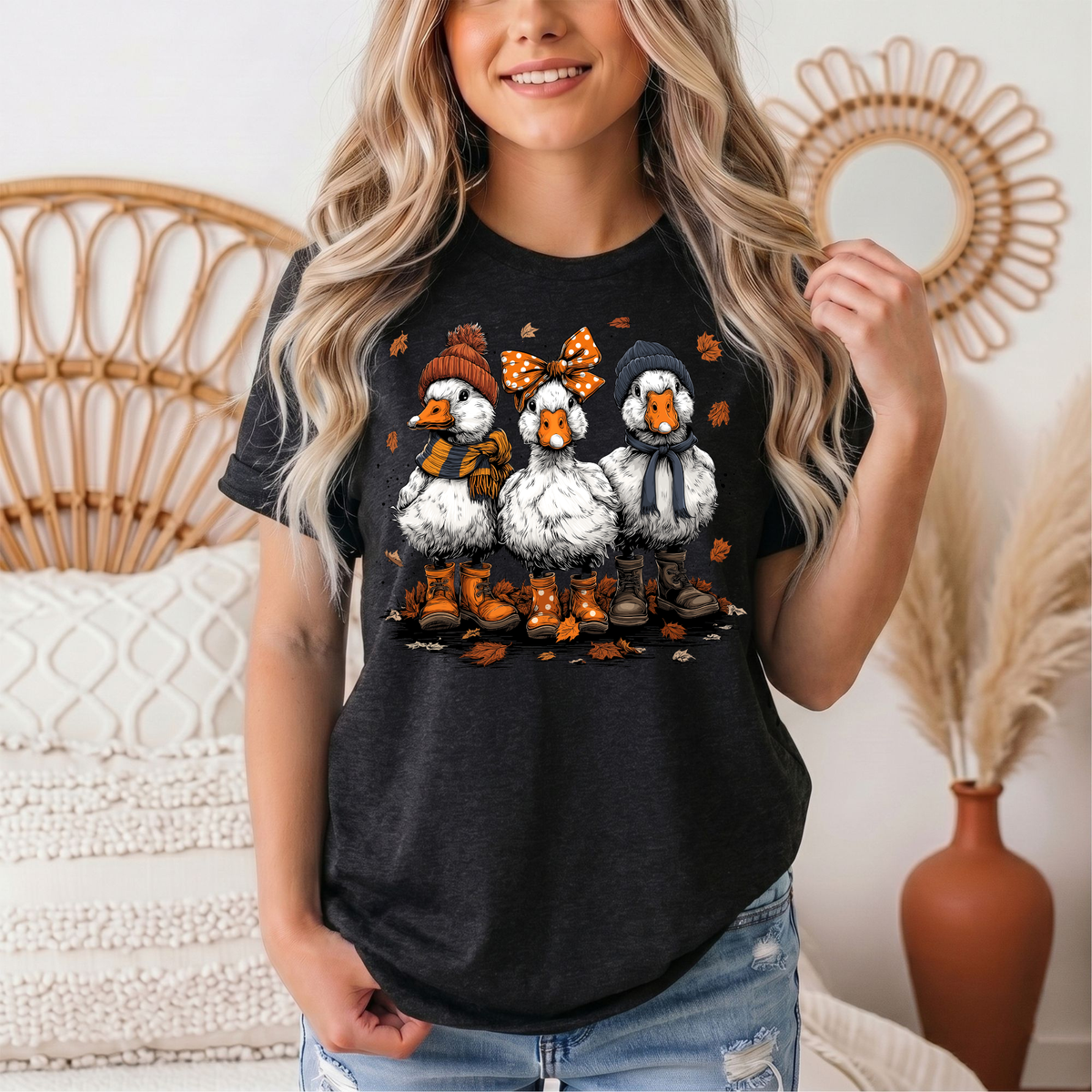 Autumn Duck Trio Boots & Bow Graphic Tee