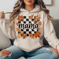 Mama Fall Leaves Checkerboard Graphic Hoodie