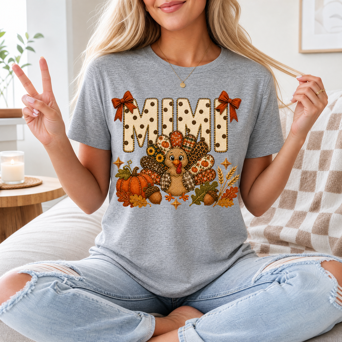 Mimi Thanksgiving Turkey & Bow Graphic Tee