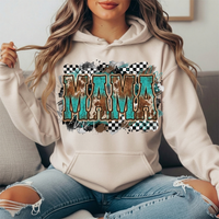 Turquoise Cowhide Mama Western Graphic Hoodie