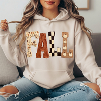 Fall Floral Checkerboard Pumpkin Lettering Graphic Hoodie