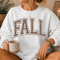 Fall Leopard Print Varsity Crewneck Sweatshirt