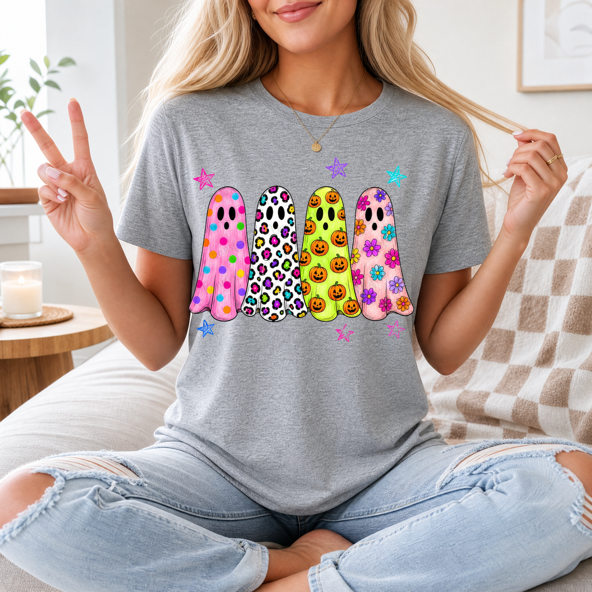 Neon Trendy Patterned Ghost Premium Graphic Tee