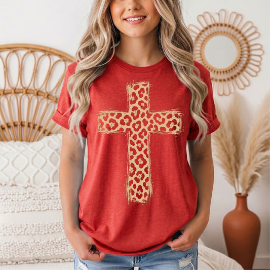 Leopard Print Cross Christian Graphic Tee
