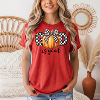 God Is Good Pumpkin & Gingham Bow Graphic Tee