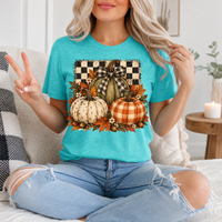 Rustic Fall Pumpkin Trio & Gingham Bow Graphic Tee