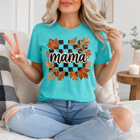 Mama Fall Leaves & Checkerboard Graphic Tee