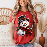 Snowman Buffalo Plaid Scarf Christmas Graphic Tee