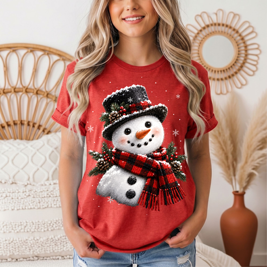 Snowman Buffalo Plaid Scarf Christmas Graphic Tee