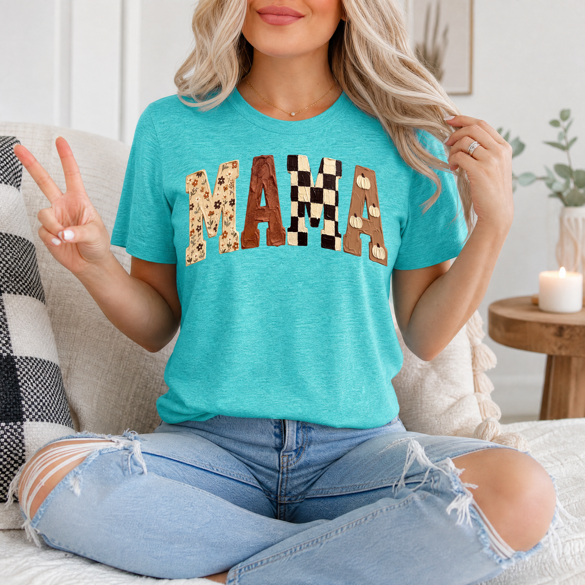 Fall Nana Floral, Checkerboard & Pumpkin Graphic Tee