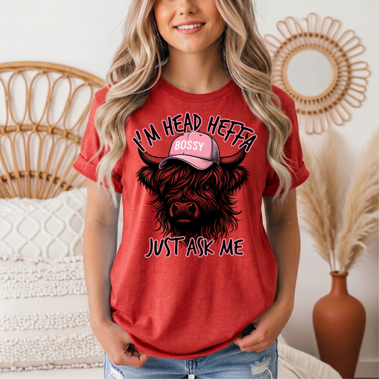 I'm Head Heffa Highland Cow Pink Bossy Cap Graphic Tee