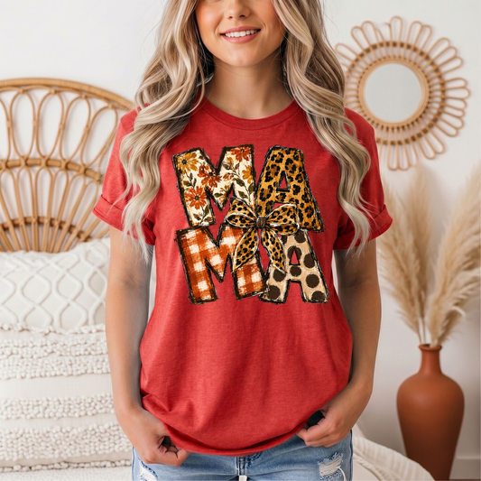 Fall Mama Floral & Leopard Bow Graphic Tee