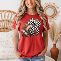 Leopard Football & Checkerboard Bow Graphic Tee