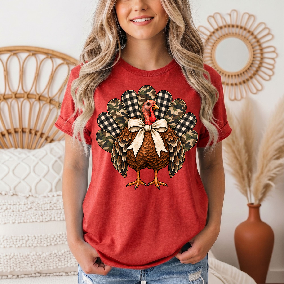 Camo & Buffalo Check Turkey Thanksgiving Graphic Tee
