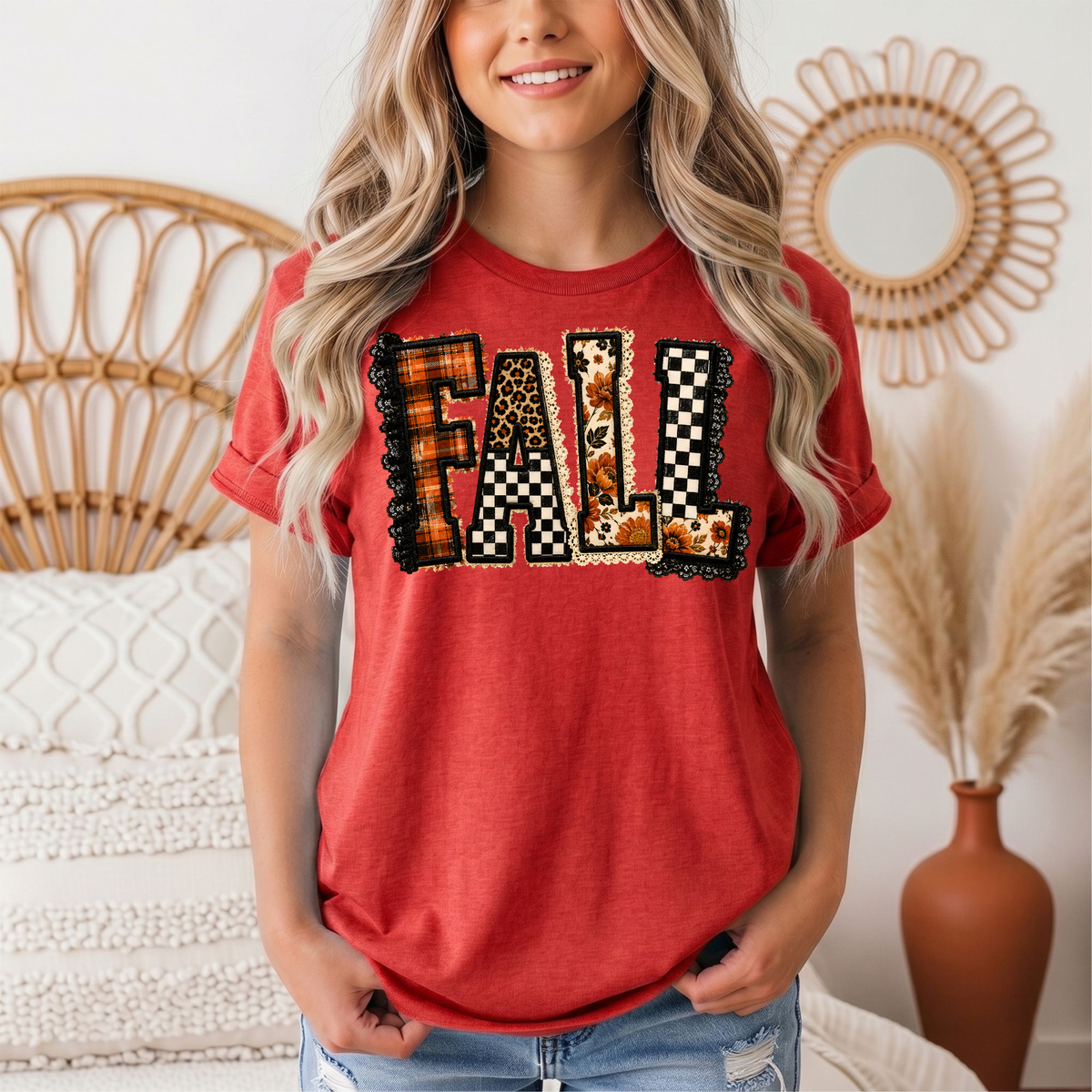 Fall Plaid Leopard & Floral Patchwork Graphic Tee