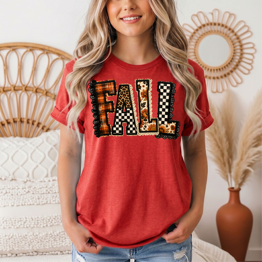 Fall Plaid Leopard & Floral Patchwork Graphic Tee
