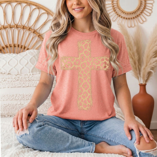 Leopard Print Cross Christian Graphic Tee